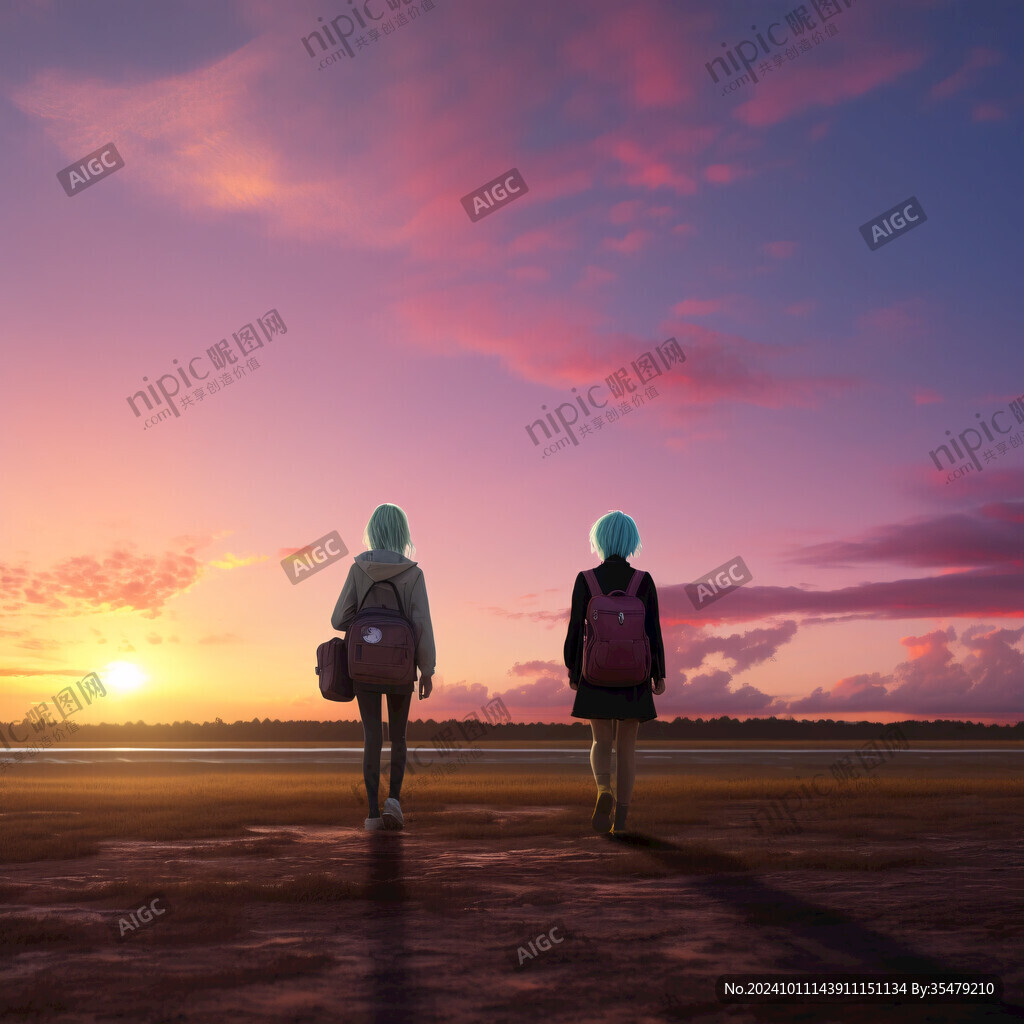两少女背影