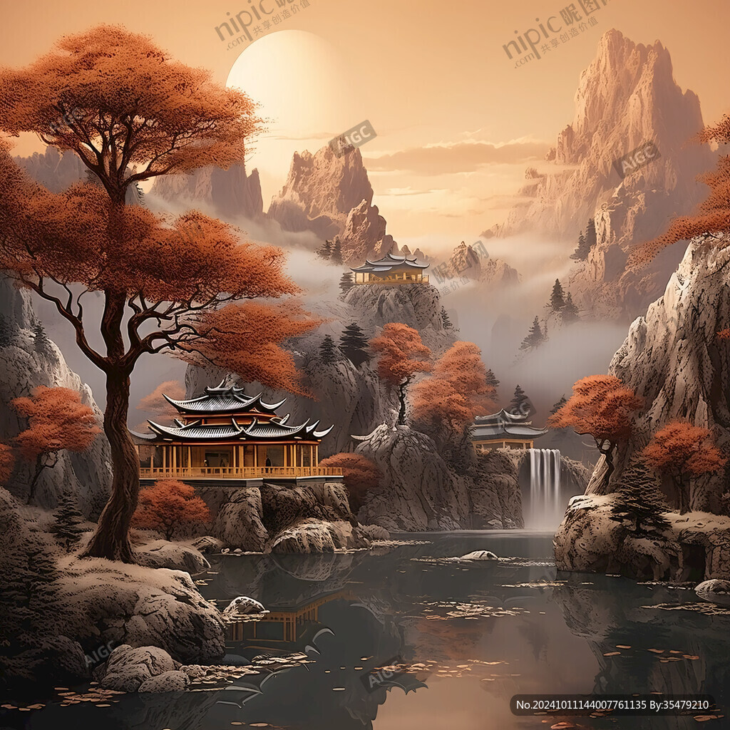 迎客松松树禅意山水