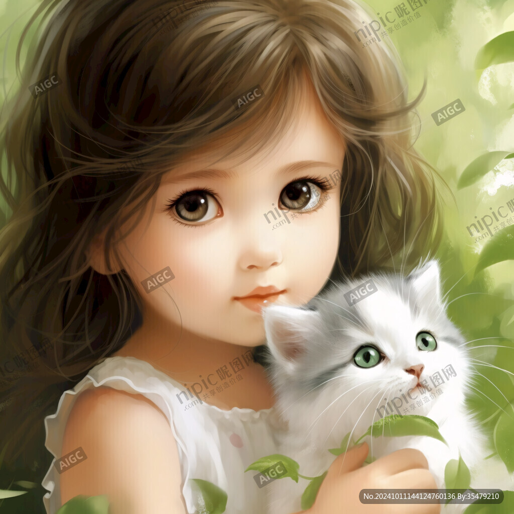 抱猫的小女孩