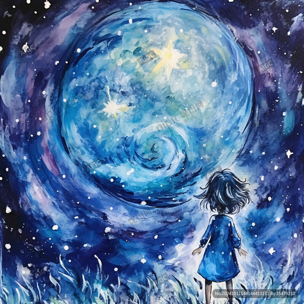 星空女孩插画