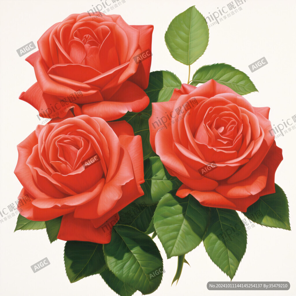 写实手绘玫瑰花素材