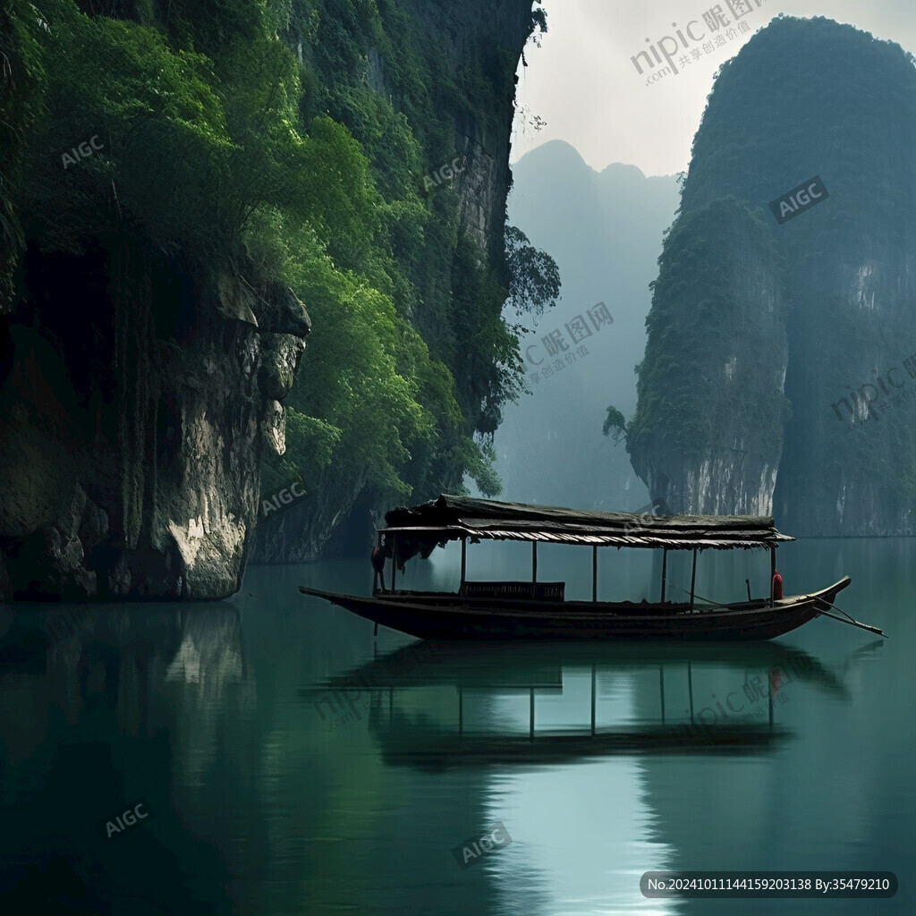 山水风景湖船