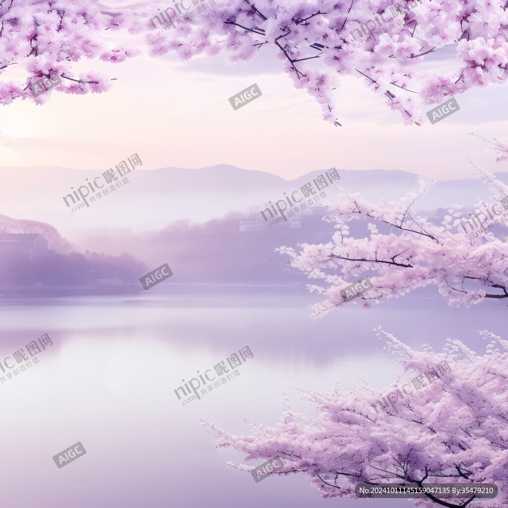 湖边樱花树