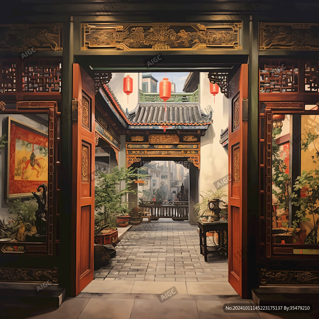 中式门场景