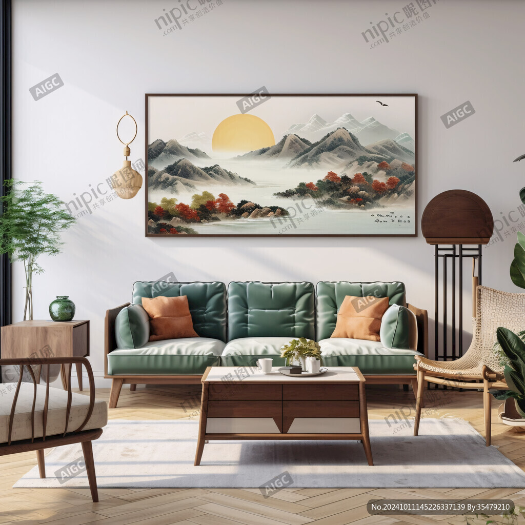 客厅装饰画中国风插画