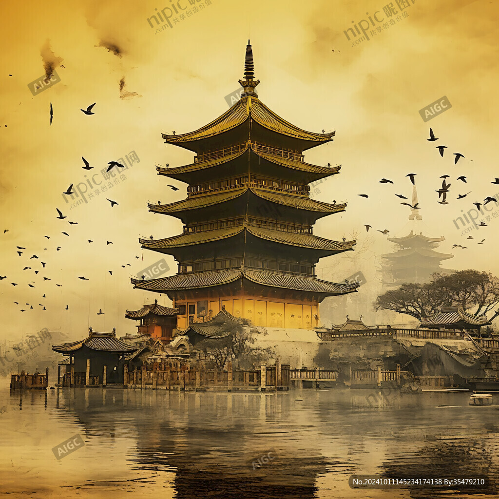 飞英塔中国风山水意境