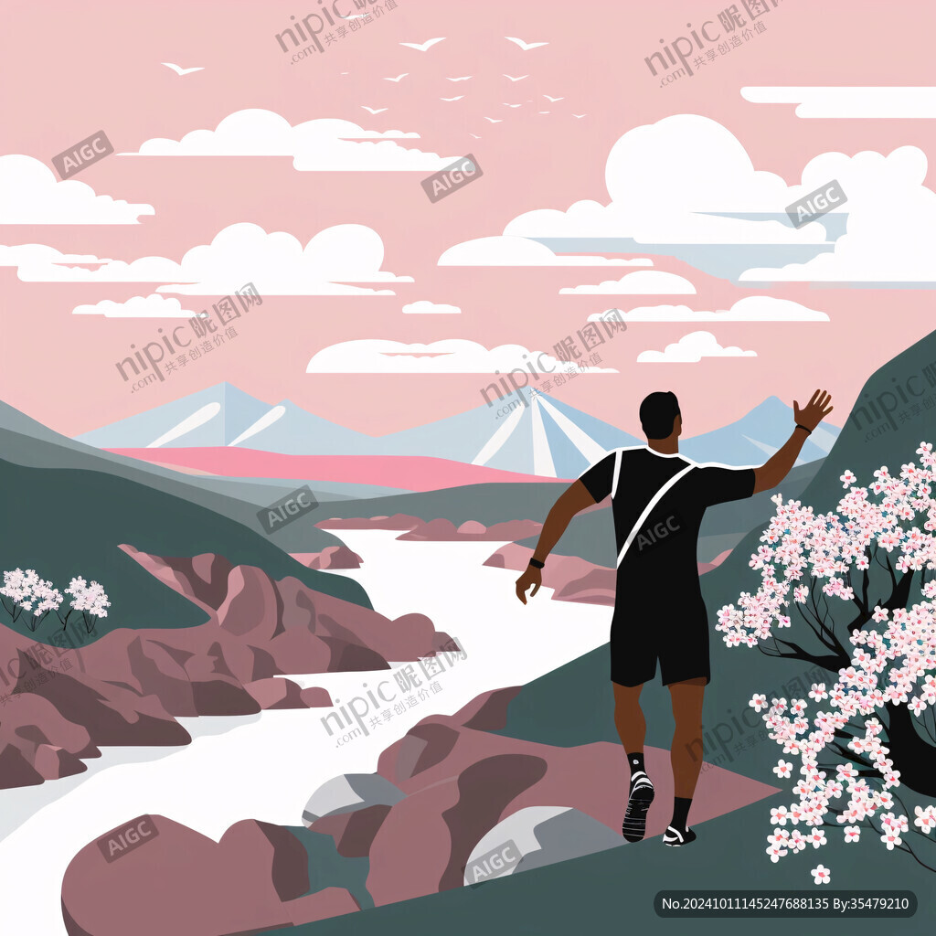 帅哥春季出游旅游插画