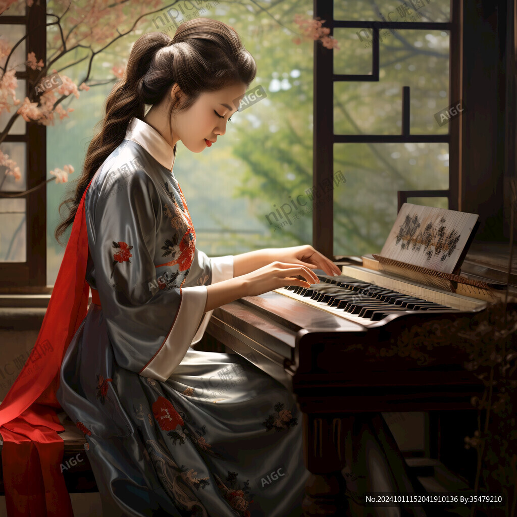 弹琴的少女