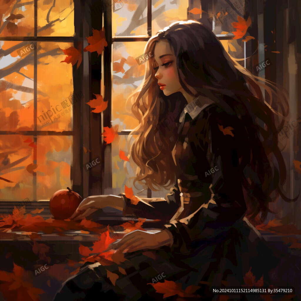 美人倚窗插画