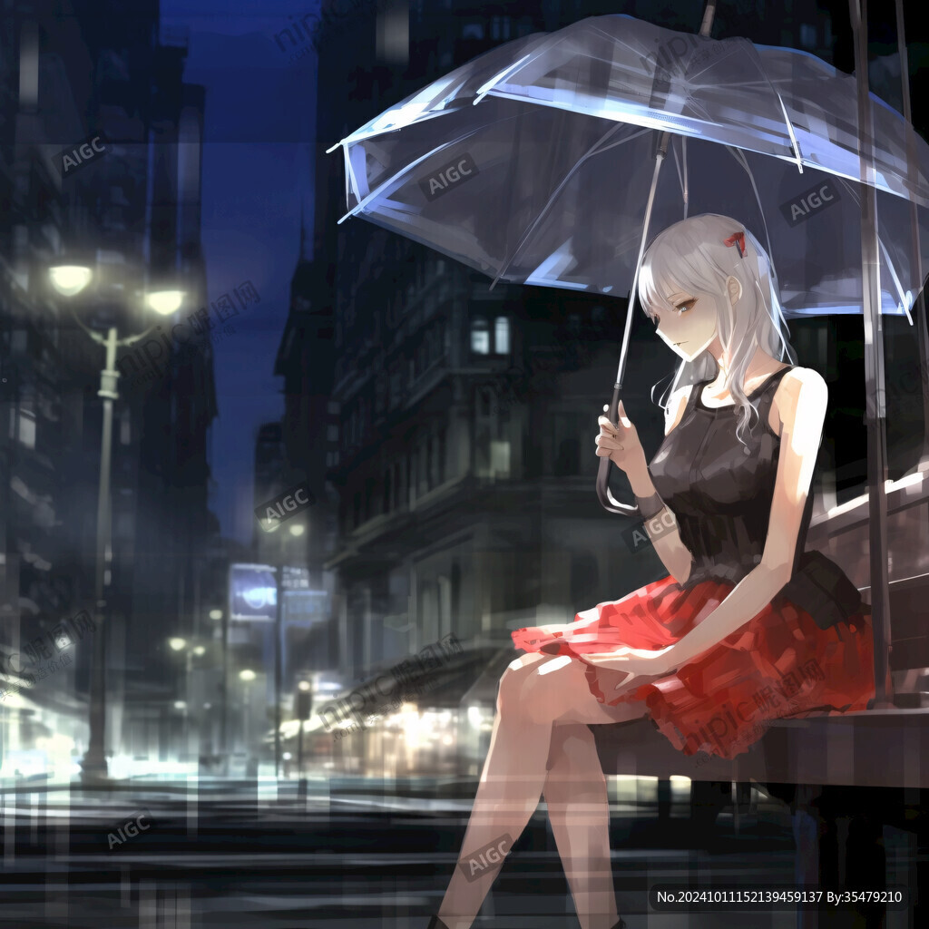 雨中撑伞的少女