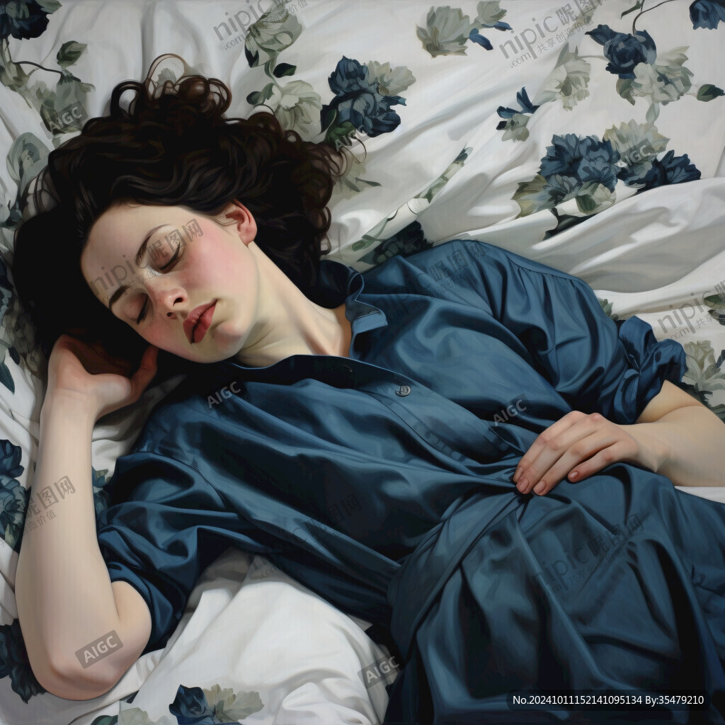 东方睡眠女子插画