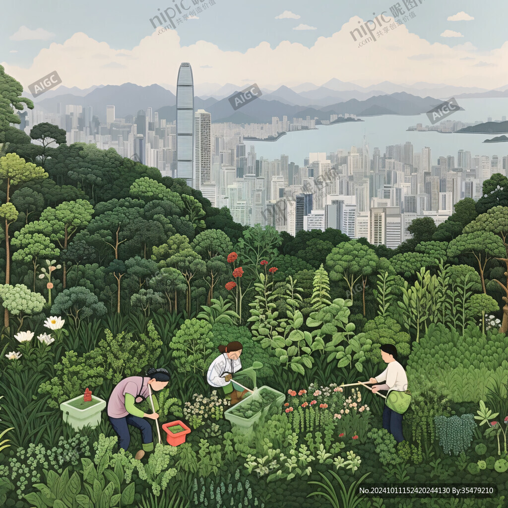 地产插画园林花园环保