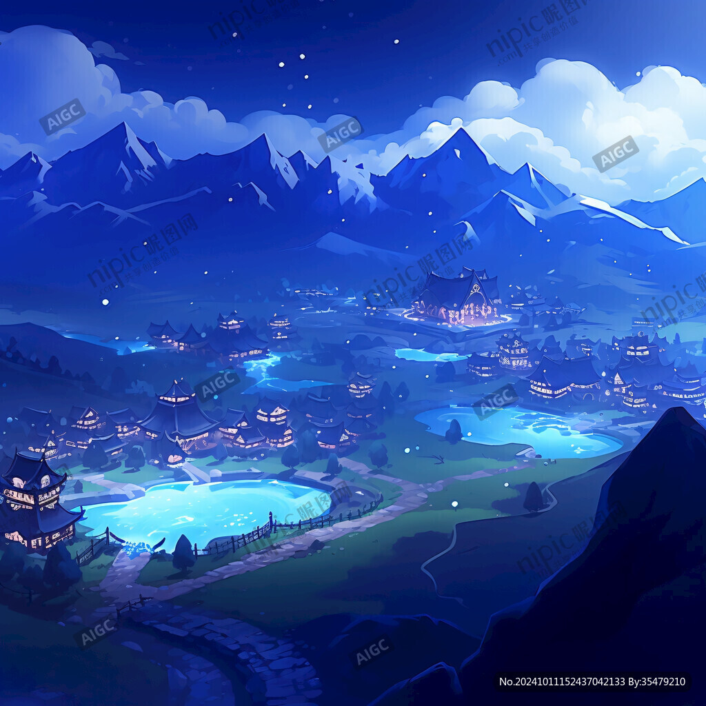 玄幻古镇夜景