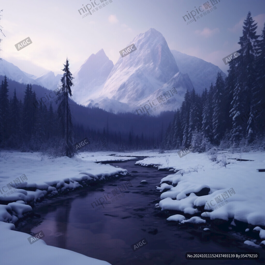 雪山森林河流