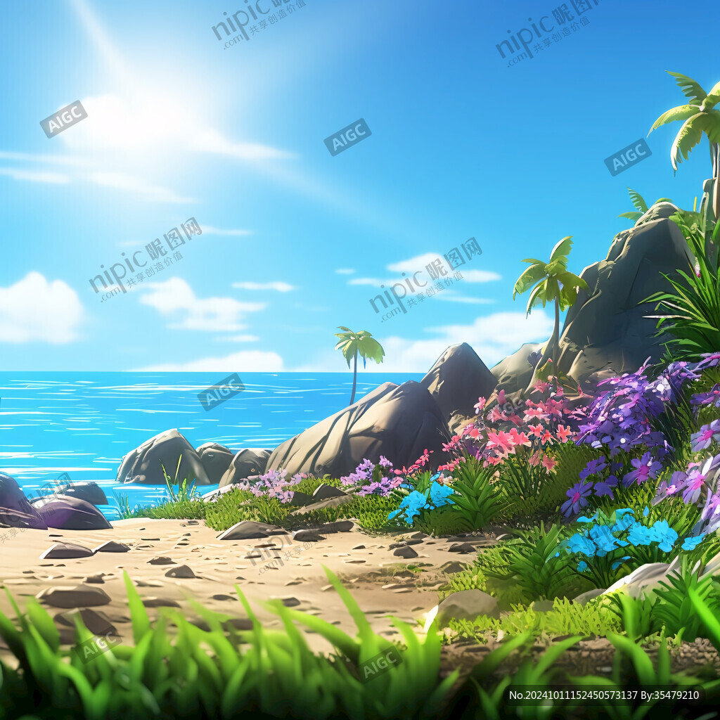 唯美海岸风景插画