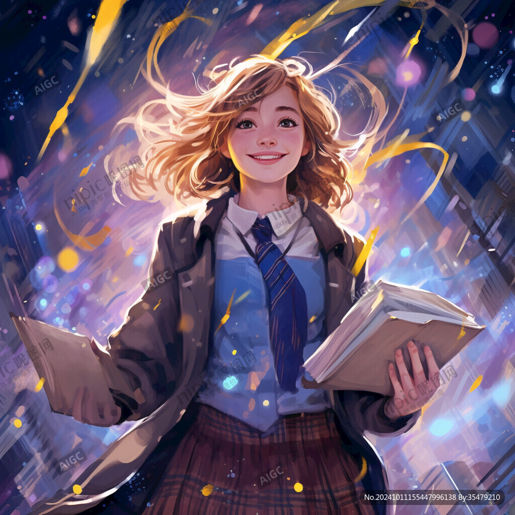 女学生唯美插画