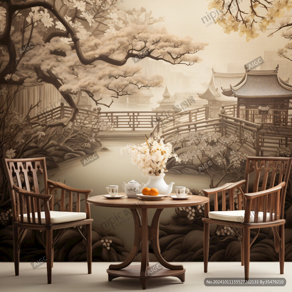 日式餐厅和风壁画背景