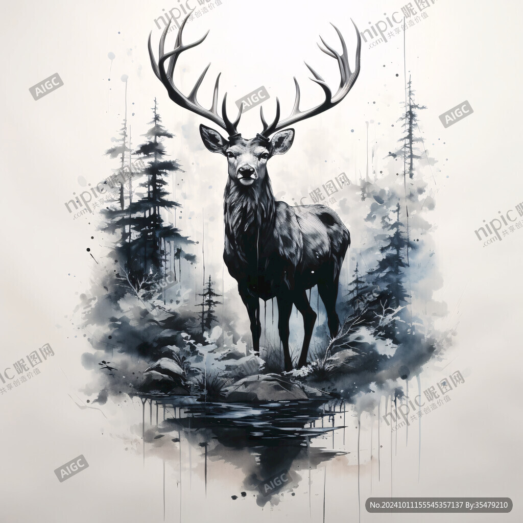 手绘梦幻鹿风格装饰画