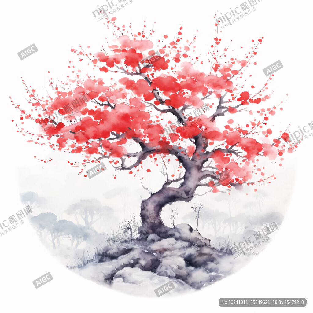 古风国画写意桃树插画