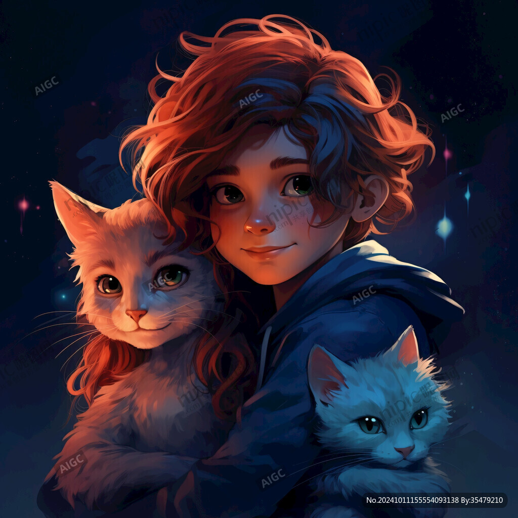 抱猫的小女孩