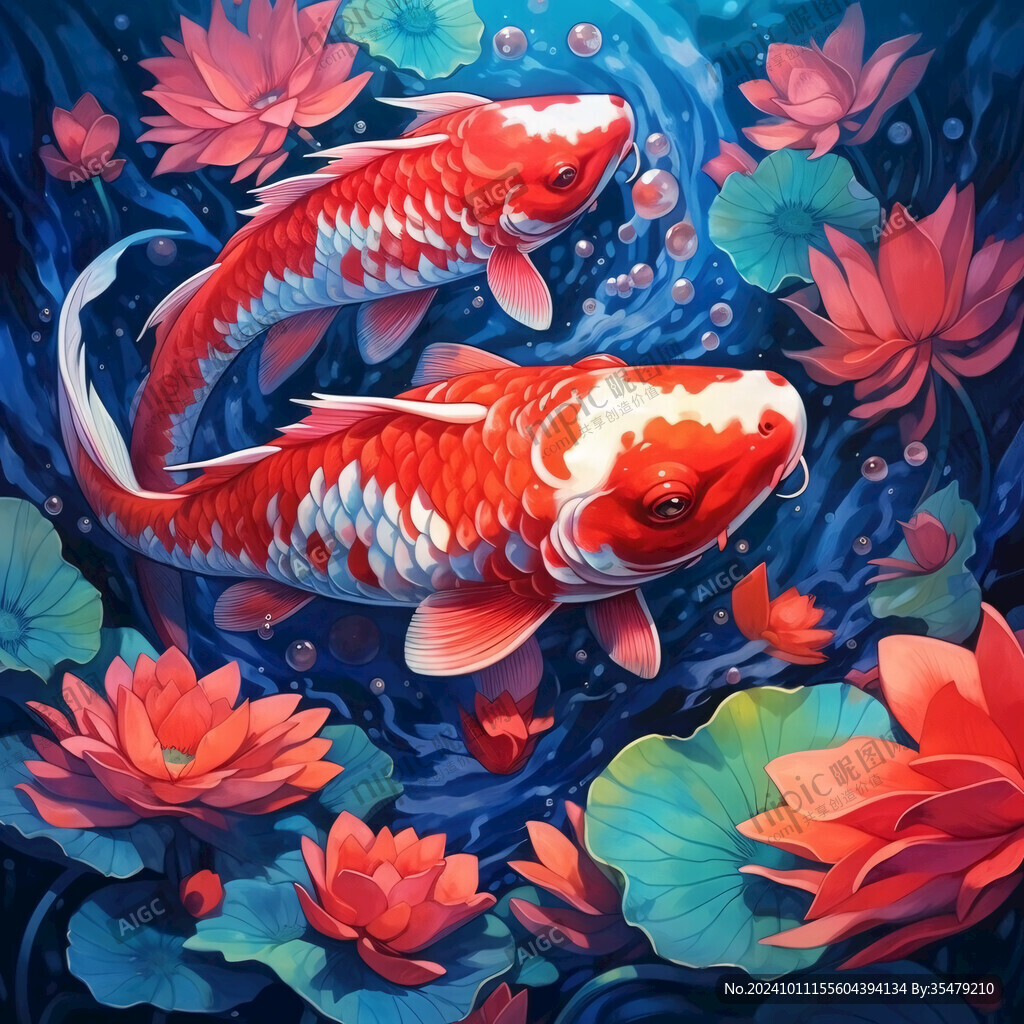 金鲤鱼与莲花