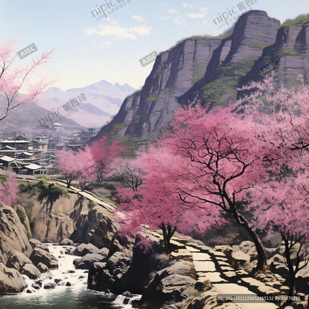 桃花源记古风山水插画
