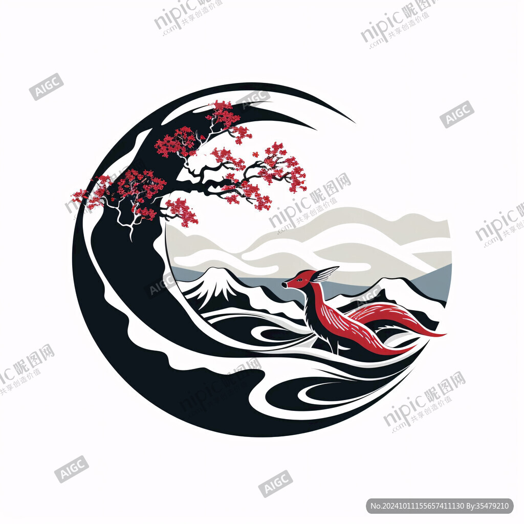 中国风圆形海浪