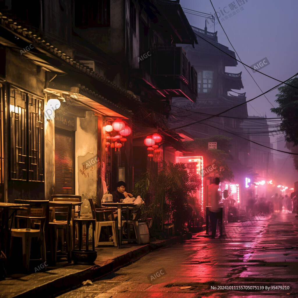 烟雨古街道
