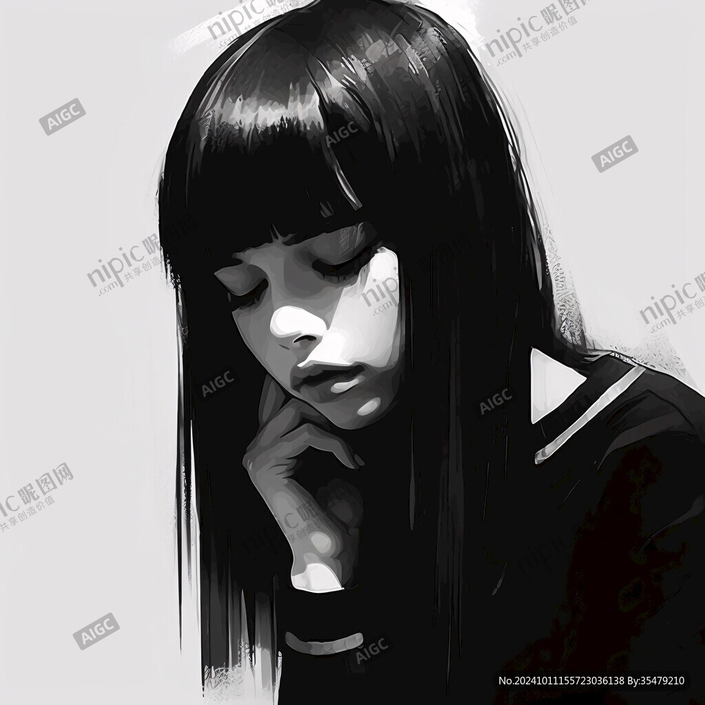 长黑发插画