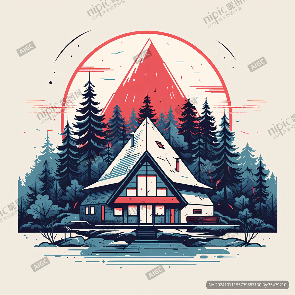 雪山木屋图