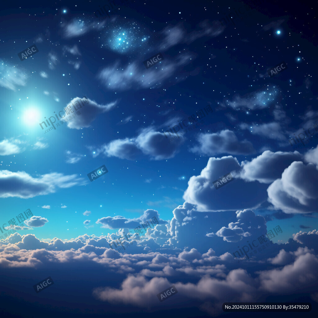 夜晚云彩星星