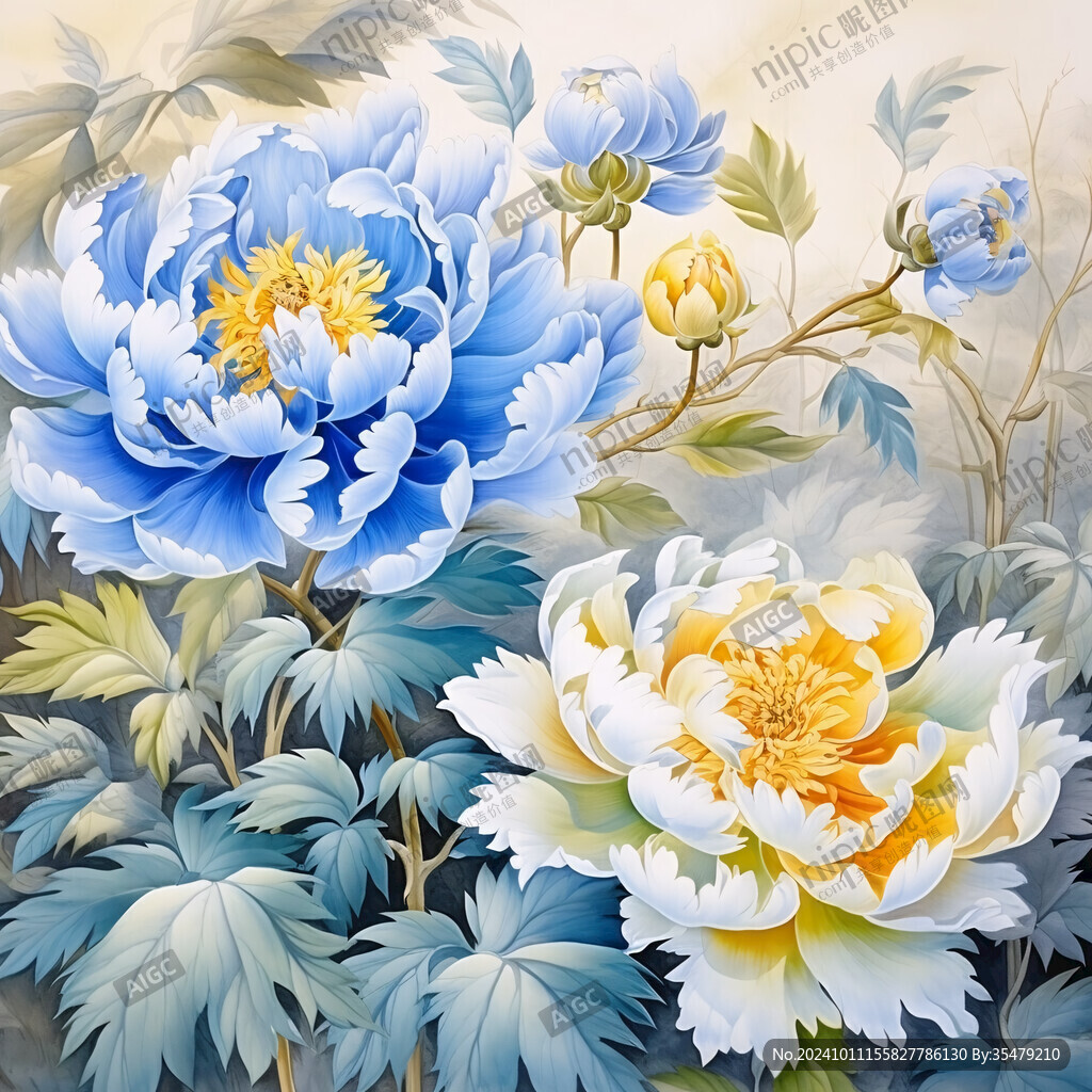 立体手绘牡丹花卉