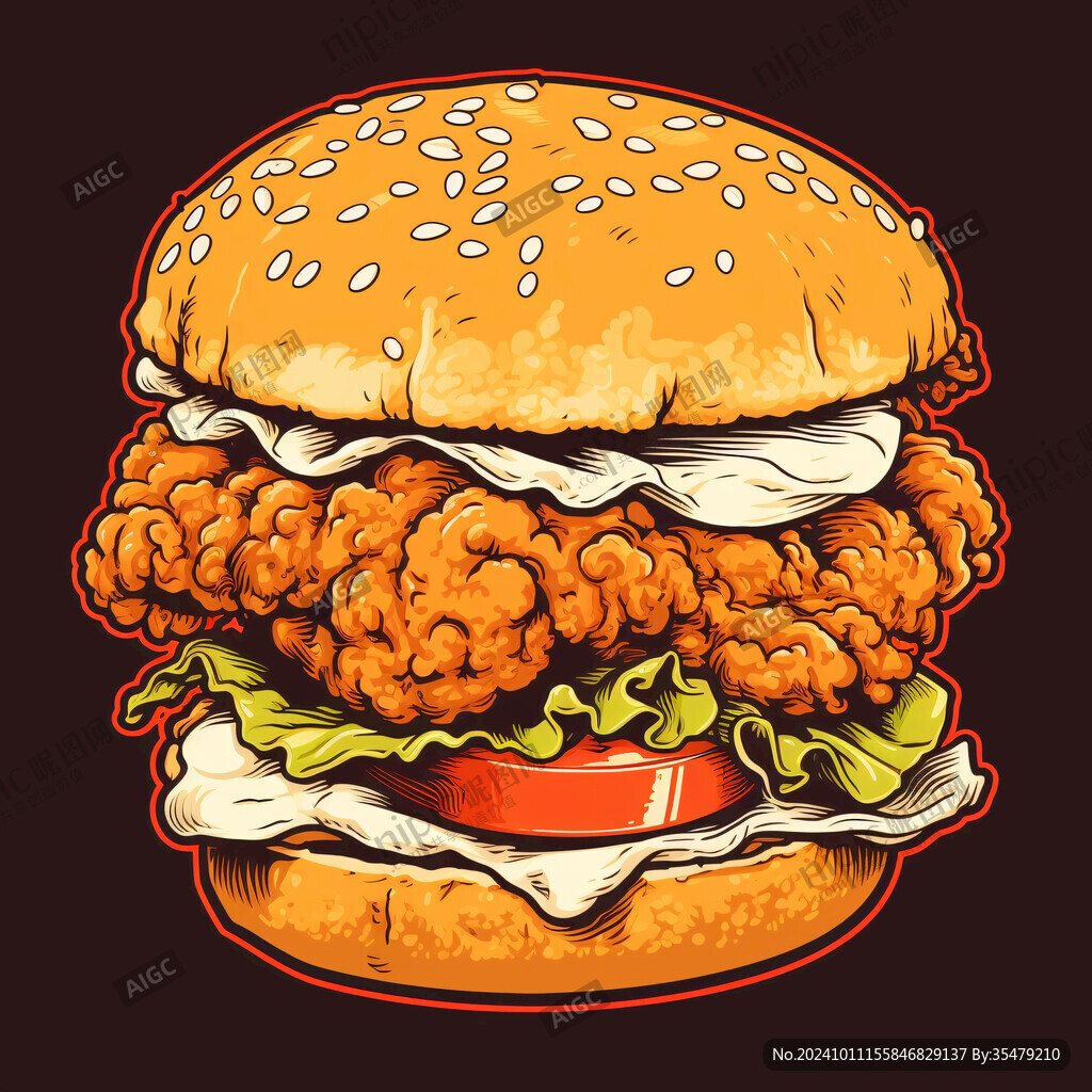 鸡肉汉堡插画