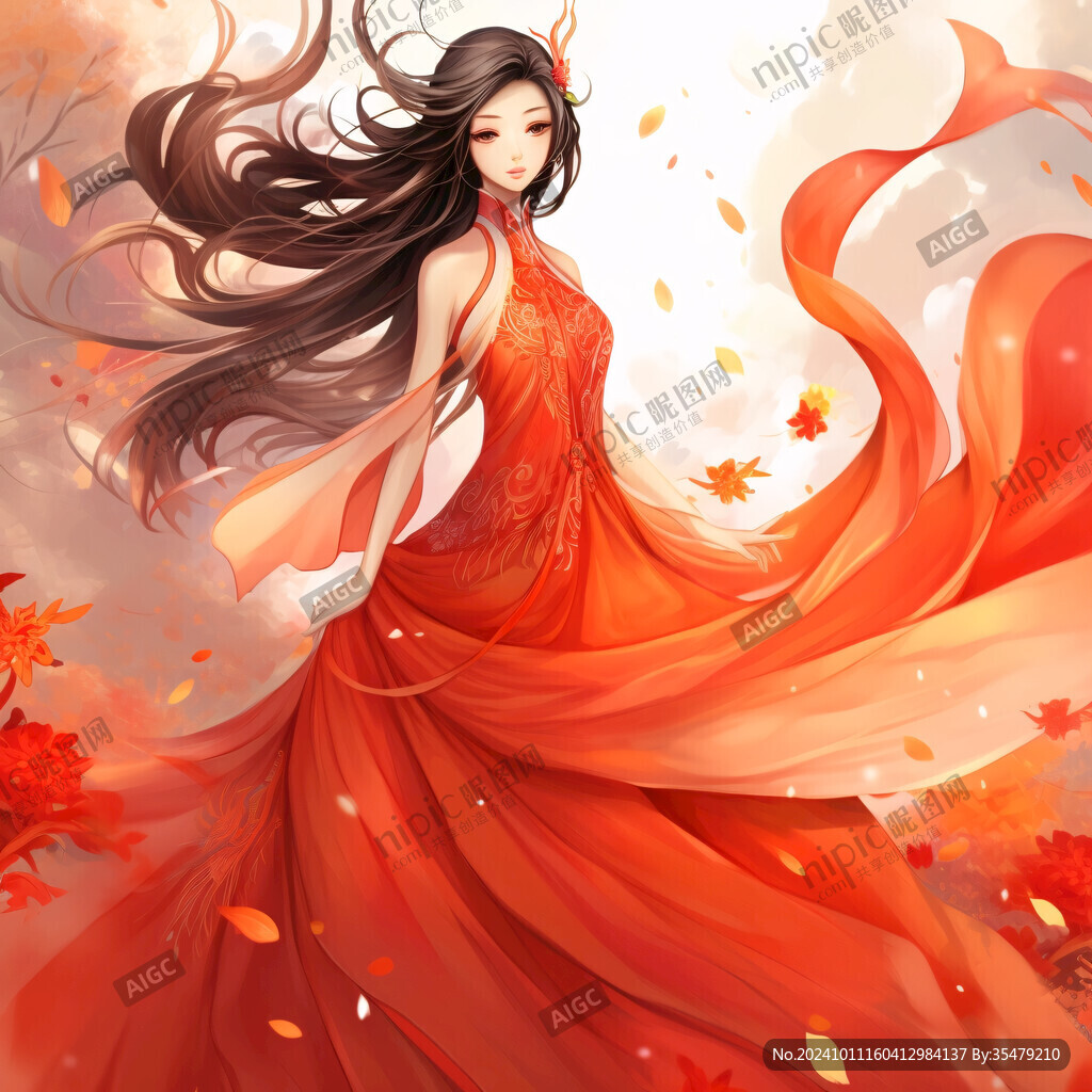 红衣美人插画