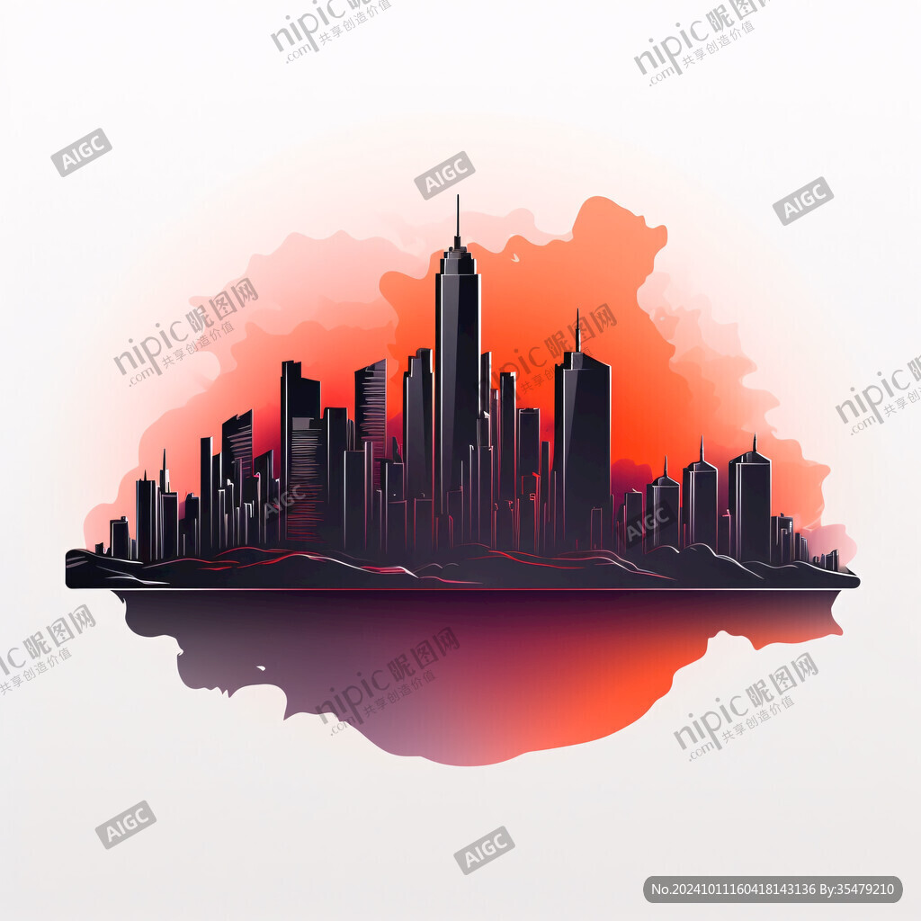 黄昏城市剪影插画