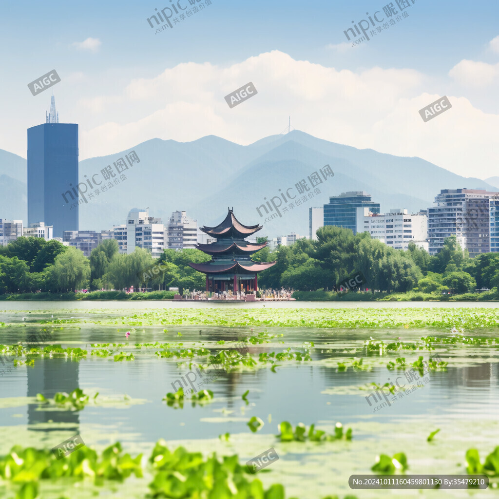 城市湖泊九曲亭