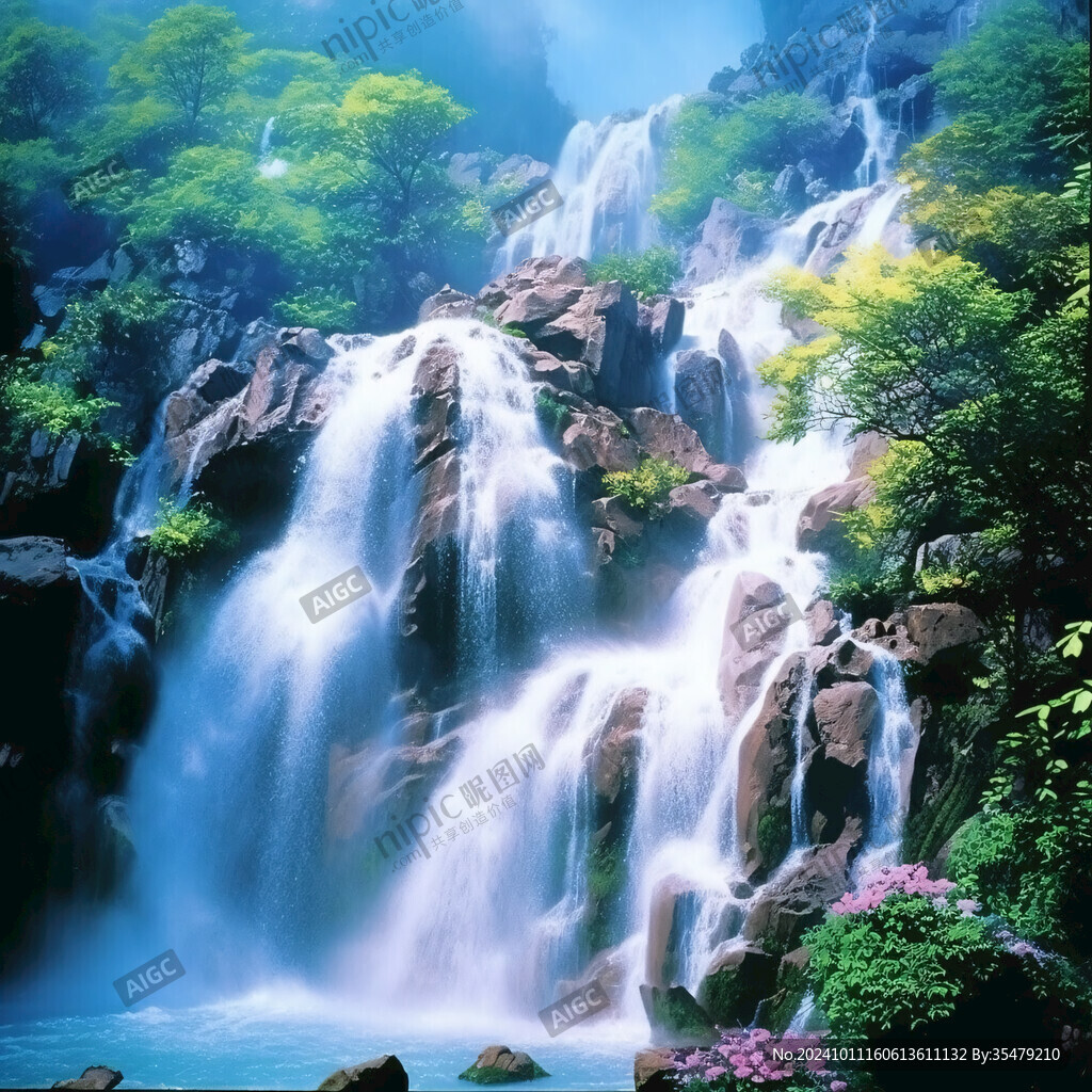 自然山水画瀑布流水