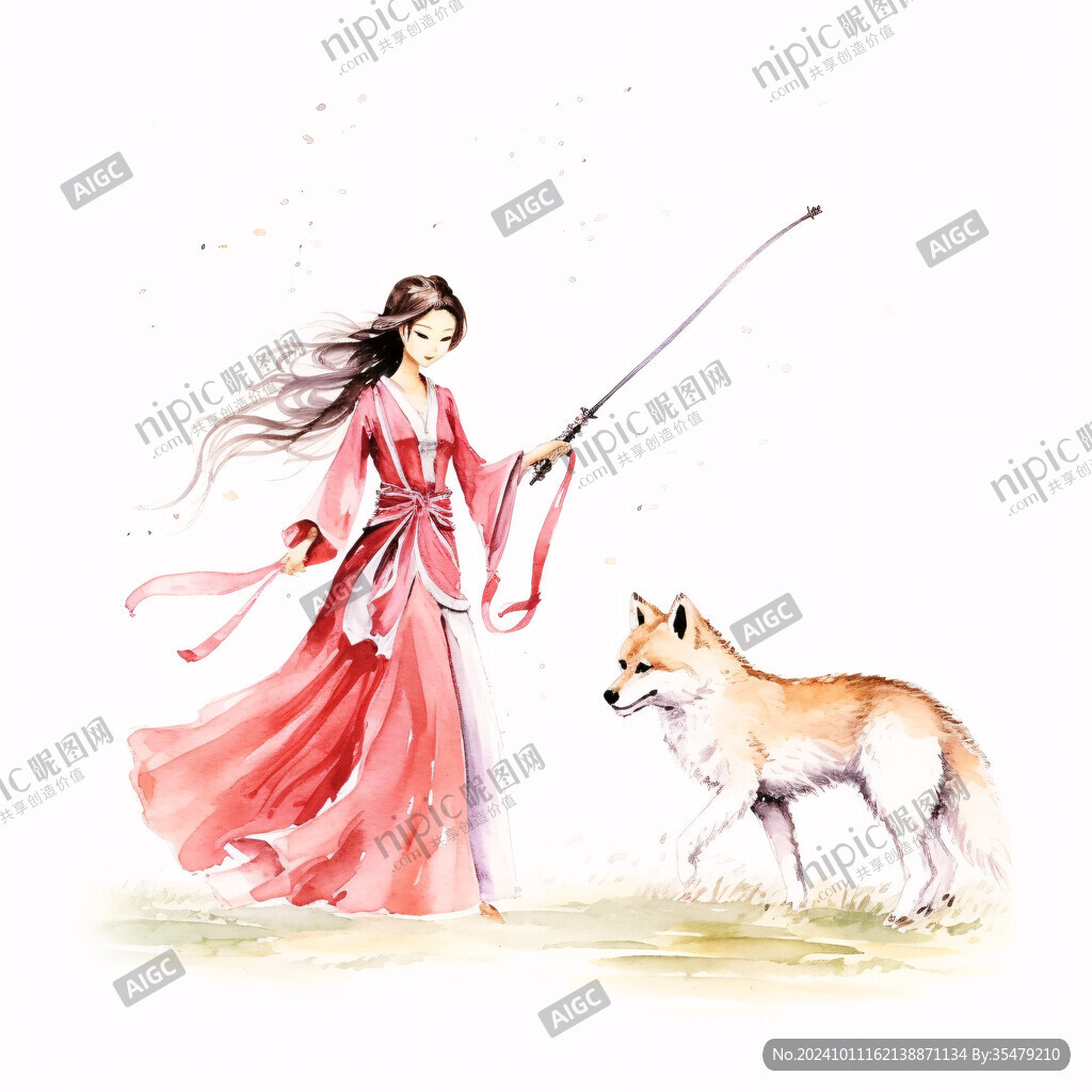 吹箫古风人物插画