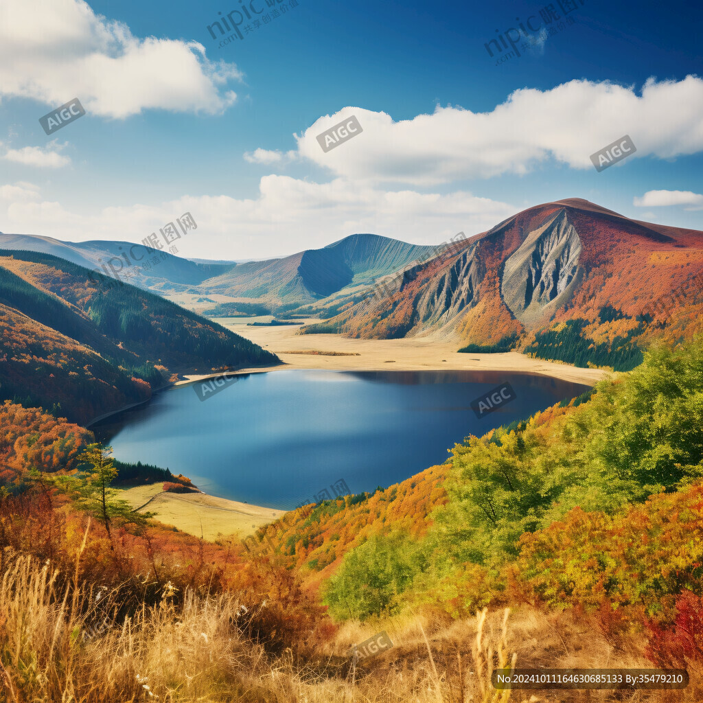 自然风景秋天湖泊景