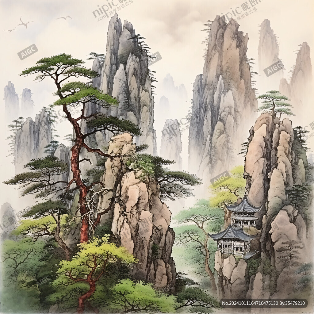 迎客松风景画