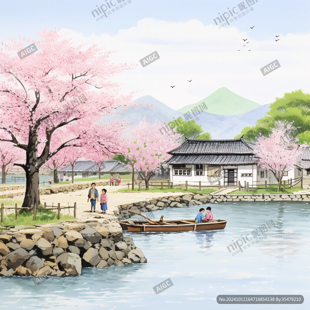 桃花源记古风山水插画