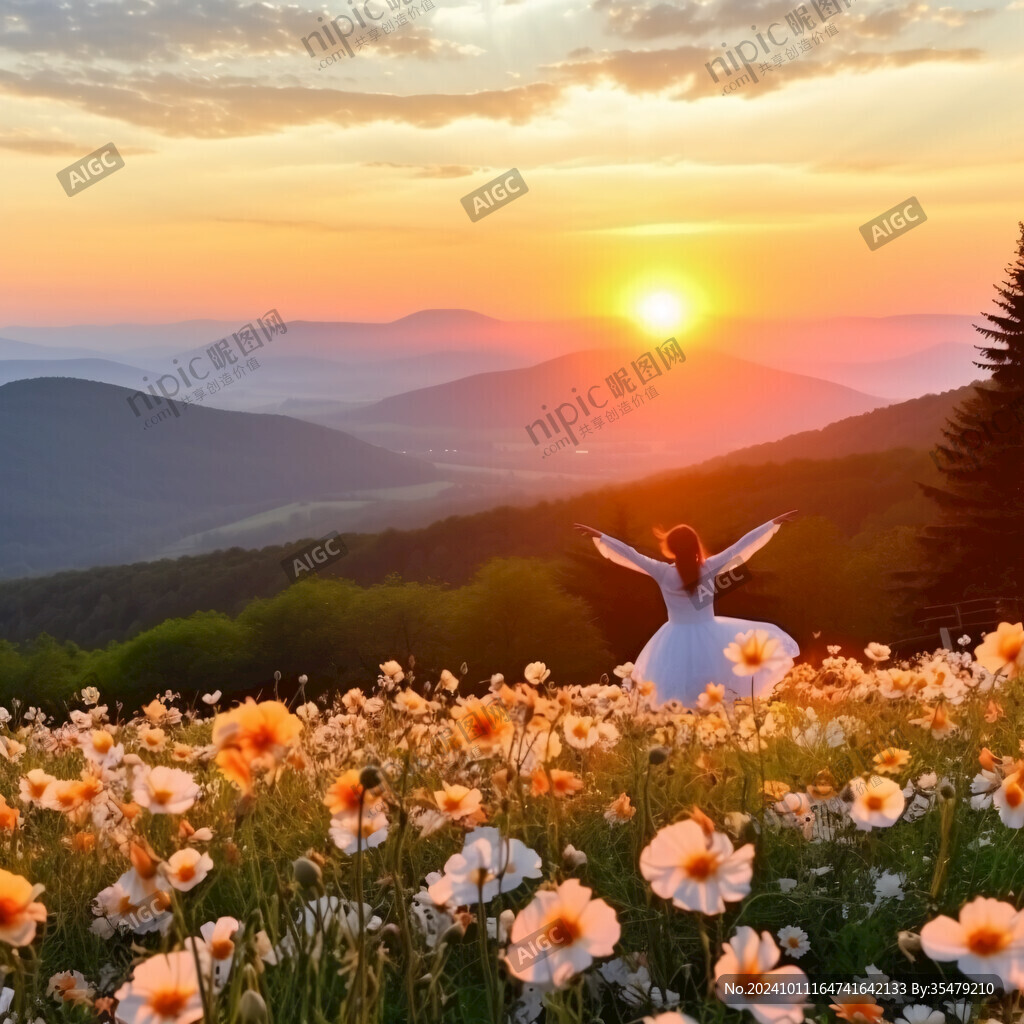 自然风景夕阳下的女孩