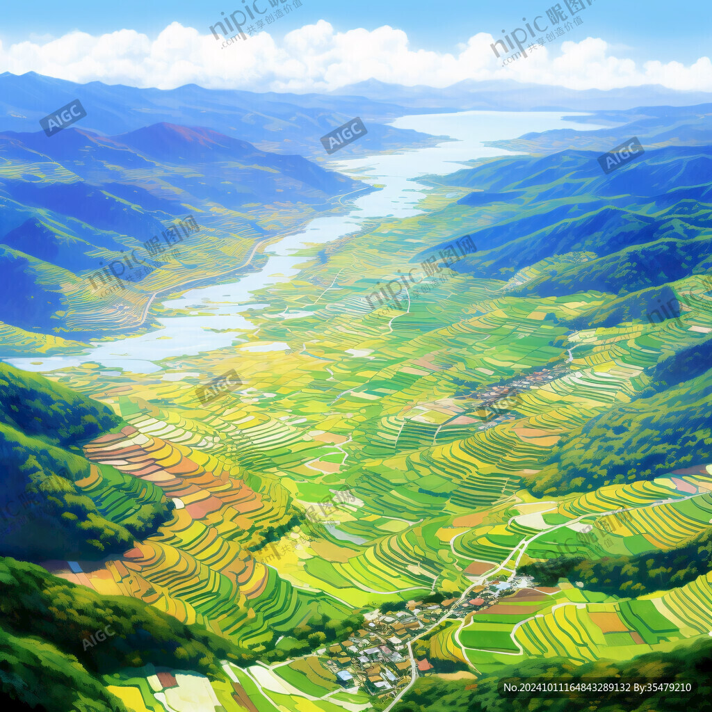 水稻梯田插画