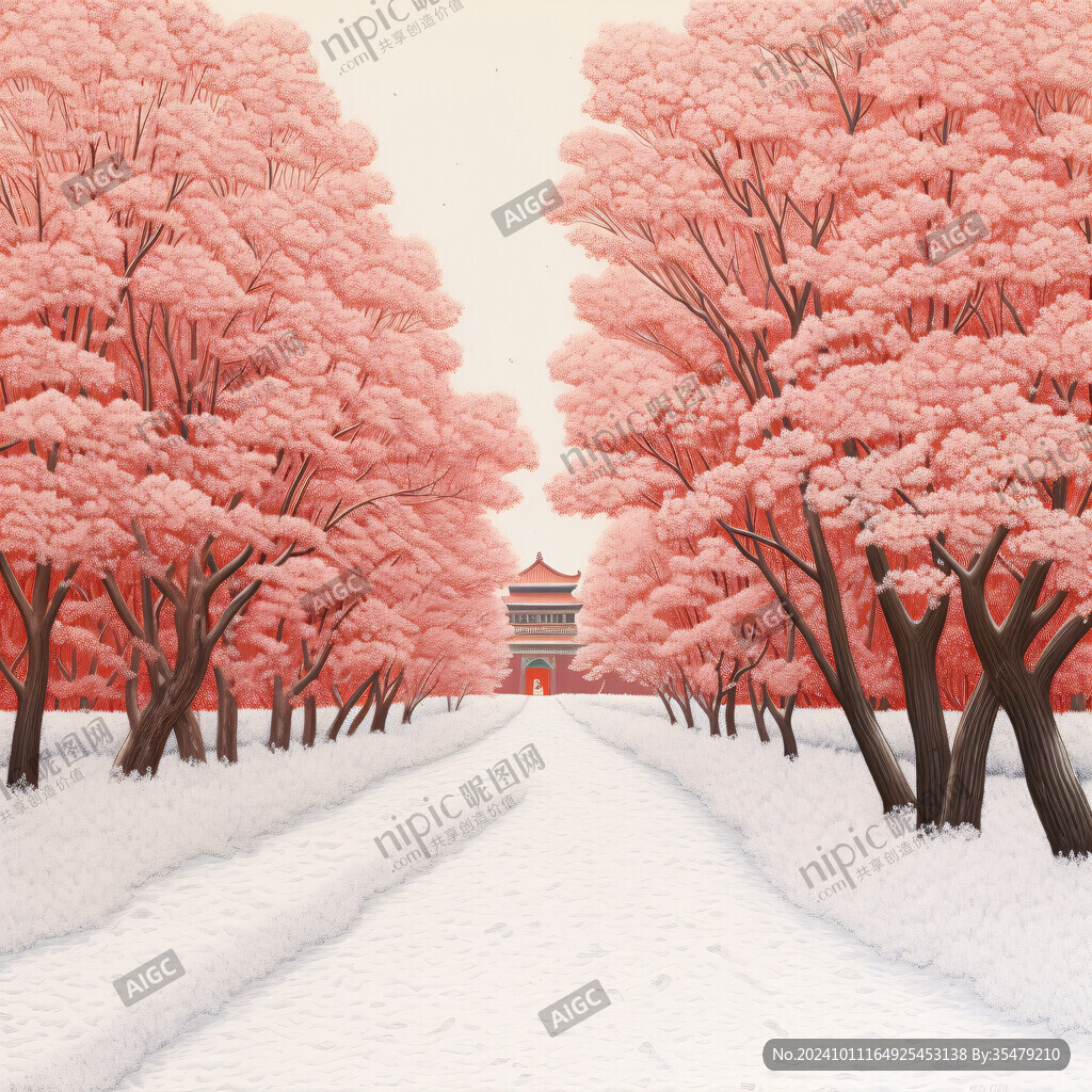 中国城市雪景插画设计