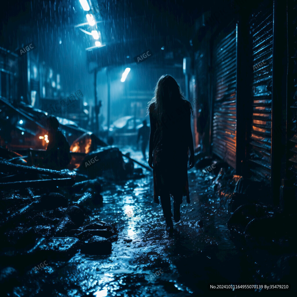 走在暴雨里的女人