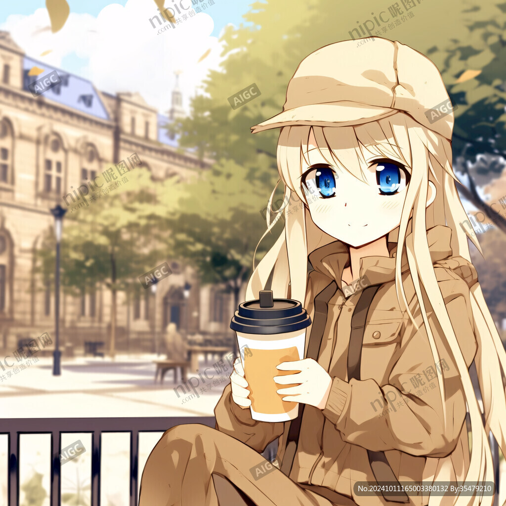 二次元女孩喝奶茶