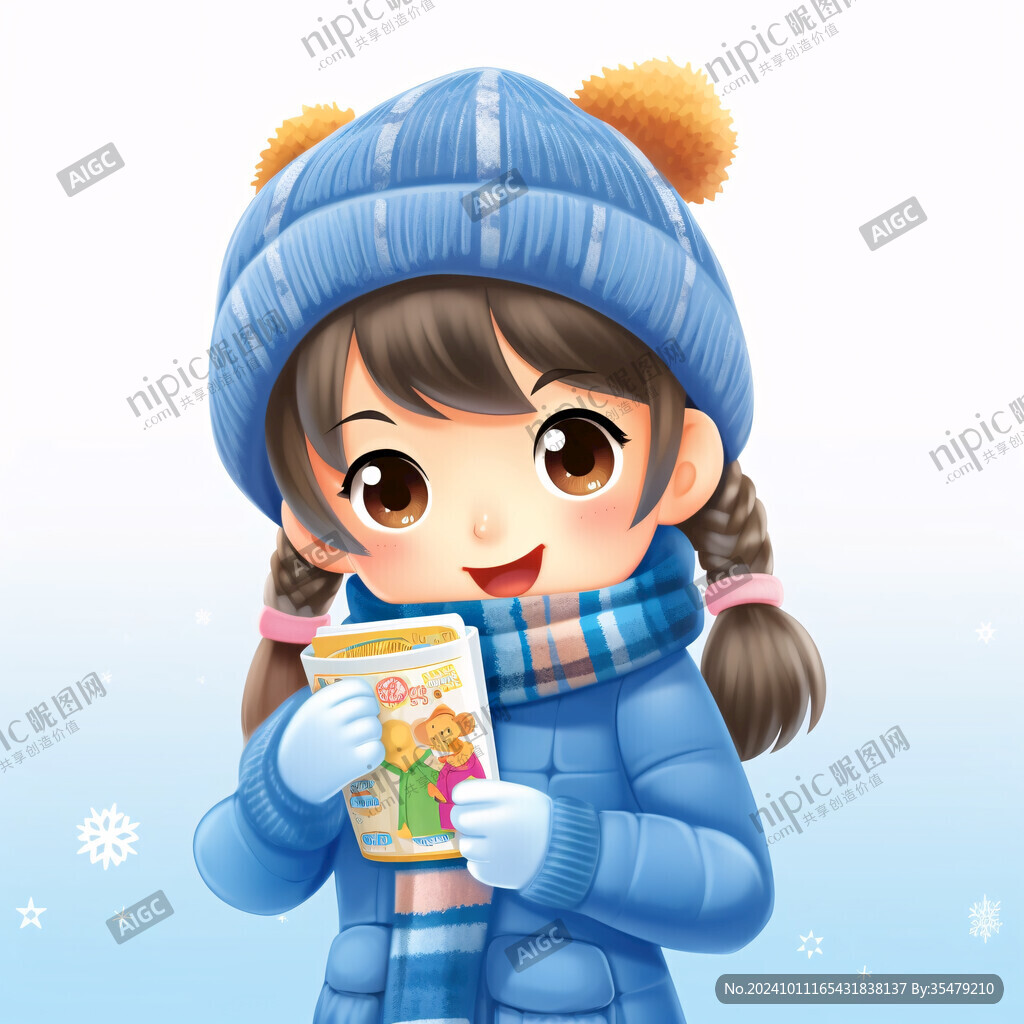 卡通可爱小女孩喝奶茶