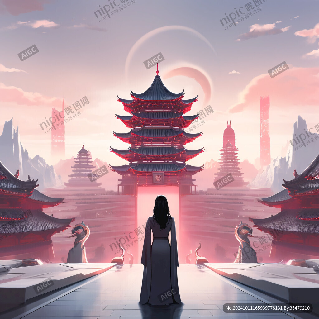 楼阁仙景插画