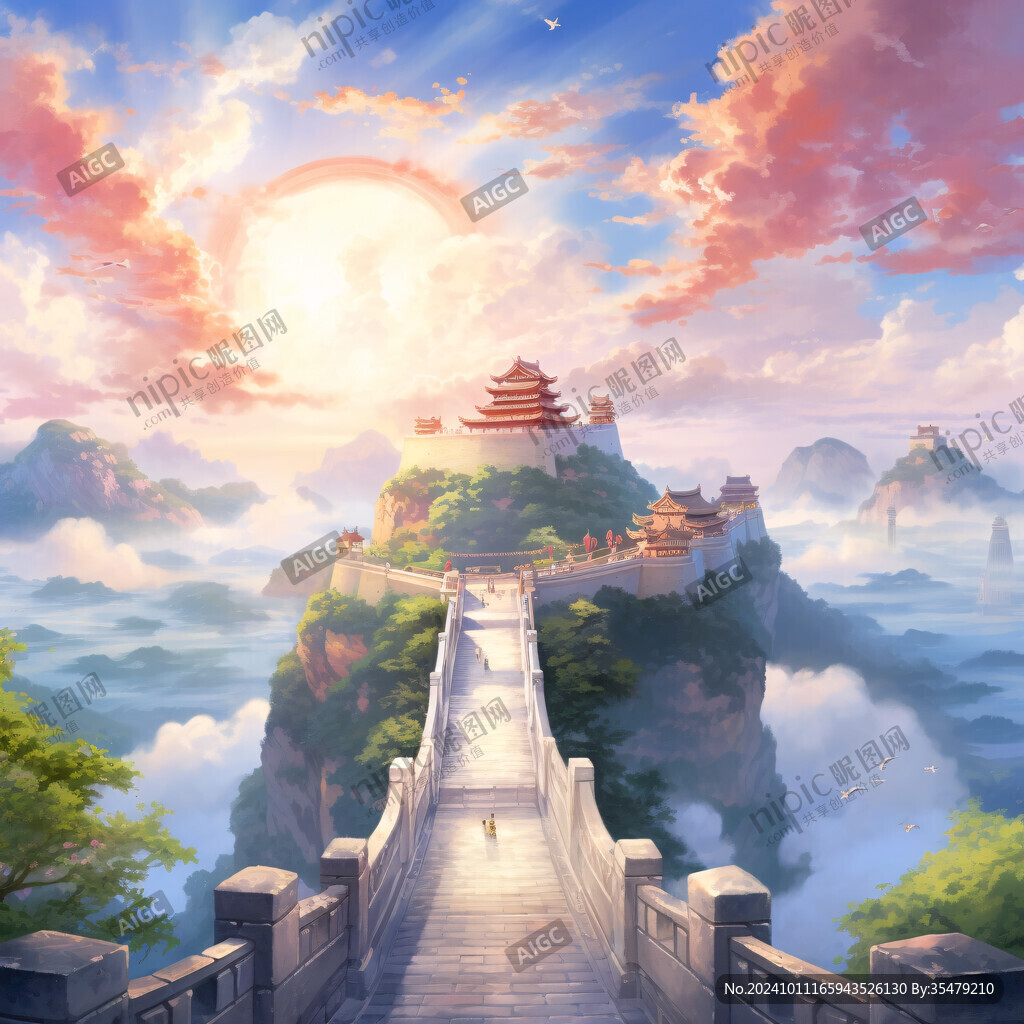 天界晓钟风景插画