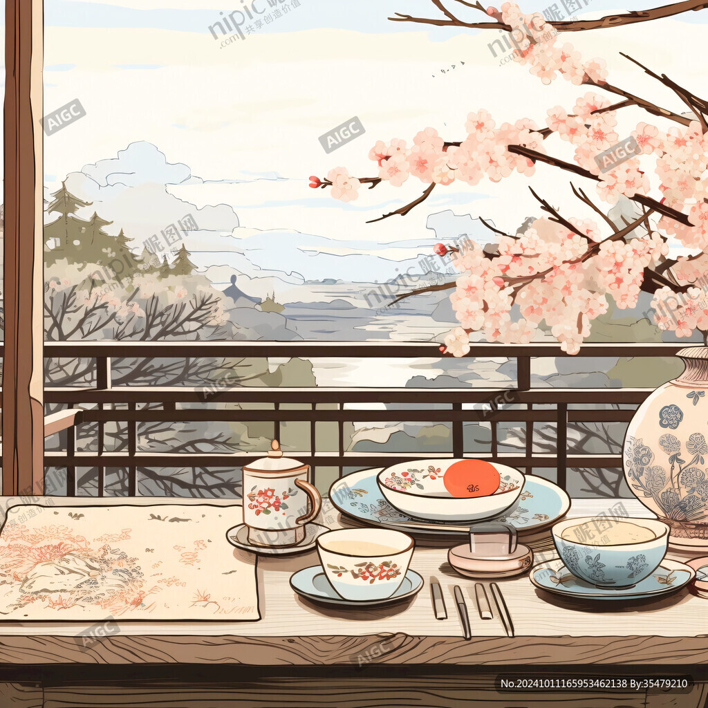 赏樱楼插画
